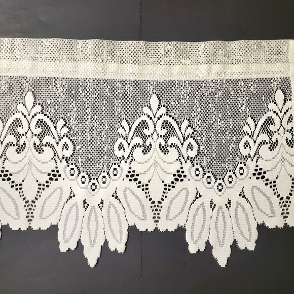1 Off White Battenburg Lace Valance Scalloped Victorian 60"L X 17.5"H Pocket Rod - Picture 1 of 7